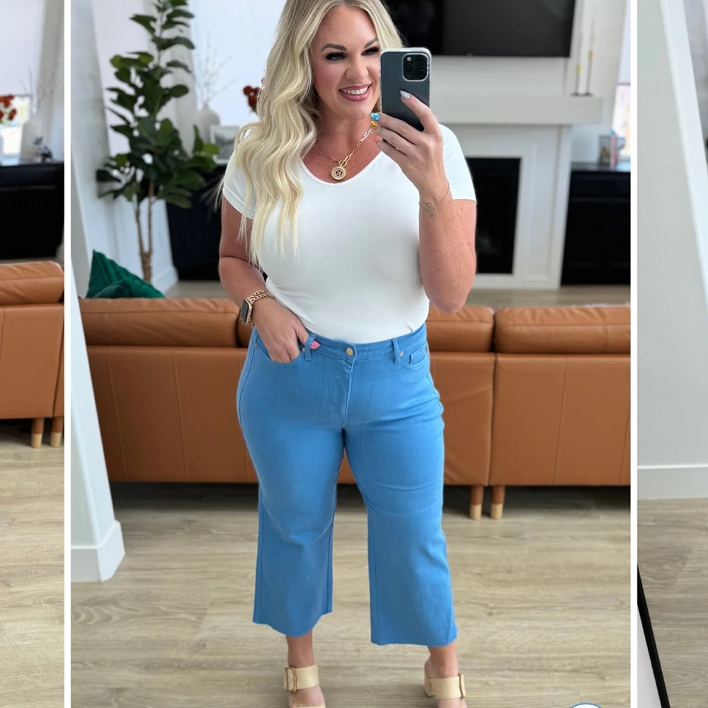 Judy Blue HIGH RISE CONTROL TOP WIDE LEG CROP JEANS IN SKY BLUE JB88843 - Picture 5 of 11